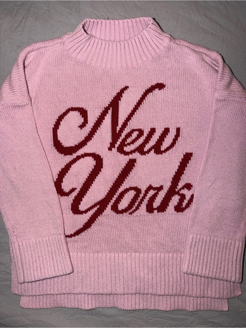 Abercrombie Kids Pink Sweater with Red "New York" Script Size 5/6